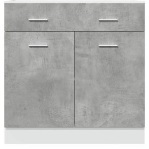 Caisson de cuisine Gris - LEMON&reg; Armoire &agrave; tiroirs de cuisine - Armoire &agrave; vitrine - Lyon - avec rangement - gris b&eacute;ton - 80x46x81