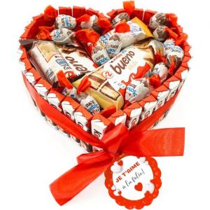 Coffret Cadeau Kinder en Forme de C&oelig;ur Assortiment Chocolats Kinder Bueno Chocobon Happy Hippo Panier Garni &agrave; Offrir