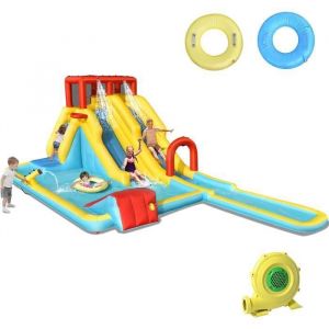 DREAMADE 7 en 1 Ch&acirc;teau Gonflable Enfant Aire de Jeux avec Ventilateur 680W Double Toboggans Piscine Canon &agrave; Eau Mur