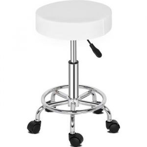 Tabouret de massage-Tabouret cosmétique avec roulette-hauteur réglable et pivoter à 360°-33 x 33 x 50-64.5cm-Blanc