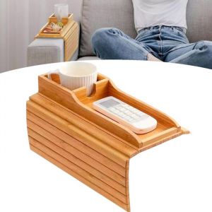 Plateau De Table Pliable En Bambou Pour Accoudoir De Canap&eacute;Plateau Pliable En Bambou Avec TassePanier - Casier（Non-removable