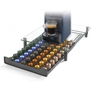 Nespresso Porte Capsule de Caf&eacute; Pod Support de Tiroir de Rangement en Verre Tremp&eacute; en Cristal pour 60 Pcs [25]