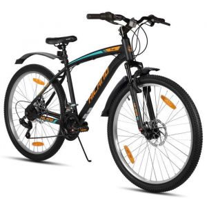 HILAND VTT homme - 27.5pouces 18 vitesses cadre en acier &agrave; haute teneur en carbone freins &agrave; disque fourche &agrave; suspension -Orange