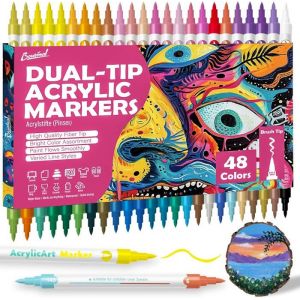 48 Couleurs Feutre Acrylique 24pcs Double Pointe Acrylic Paint Marker Marqueurs Permanents pour