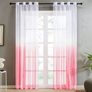 JupVierge Rideaux Voilage Blanc-Rose2 Panneaux 132X259CM / Oeillet-ramp Dégradé Semi-Transparent en Effet Lin