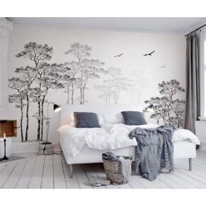 Papier Peint Panoramique Arbre Noir Et Blanc Effet 3d Sur Mesure Soie Tropical Motif Salon Poster Geant Mural 300x210cm