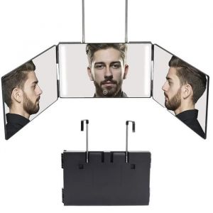 Miroir De Maquillage Miroir LED 360° Miroir 3 Faces Coiffure Haute Définition pour Le Maquillage Peignage Coupe Cheveux-Noir