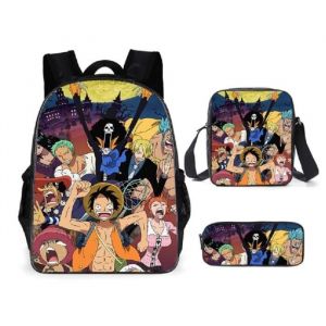 3Pcs Anime Sac à Dos One Piece et Trousse Sacoche Cartable Garçons Enfant Filles Sac à Dos Grande Capacité 3D Manga Sac décole