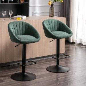 MIPAN. Tabouret de Bar -  Lot de 2 Chaise Bar Haute en Tissu  - Avec Repose-Pieds pour Bar-Cuisine - 42x30x58-80cm - Vert