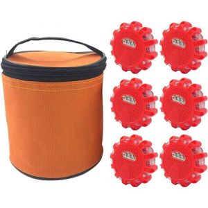 Lot de 6 gyrophares LED &agrave; piles accessoires s&eacute;curit&eacute; voiture magn&eacute;tiques &eacute;clairage de secours multifonction rouge GYROPHARE