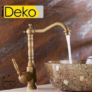 iDeko&reg;Robinet Mitigeur lavabo salle de bain et cuisine en Laiton rotation &agrave; 360 degr&eacute;s Style Japonais surface r&eacute;tro cuivre