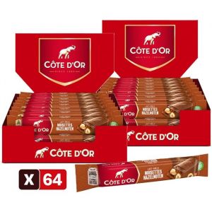 Cote DOr - 2 Présentoirs de 32 barres de Chocolat au Lait et Noisettes Entières - Cacao 100% Durable - (2x32x45g)