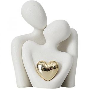 Mini statue de couple sculpture abstraite d&eacute;coration int&eacute;rieure blanche