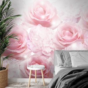 Papier peint intiss&eacute; Mural fleurs roses Moderne Salon Chambre &agrave; Coucherr Salle - Tableaux Muraux Tapisserie Photo - rose 308x220 cm