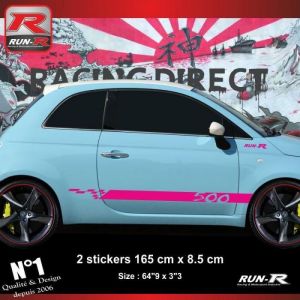 Sticker bas de caisse - ADNAUTO - Fiat 500 - Lot de 2 - Rose - Résistant aux UV