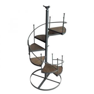 Support décoratif pour plantes en fer 56 x 235 cm fer et bois étagère à 8 niveaux avec escalier en colimaçon