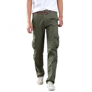 Pantalon Cargo Homme en Coton Coupe Droite Casual Pantalon Multi-poches Style Militaire - Vert militaire