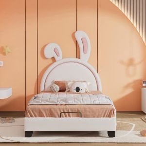 Lit cabane enfant avec sommier Cadre de lit denfant  90 x 200 cm blanc reilles de lapin