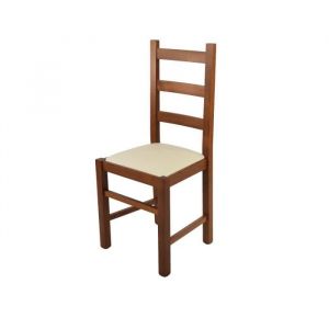 Tommychairs - Chaise cuisine RUSTICA structure en bois de h&ecirc;tre peindr&eacute; en noyer clair assise en cuir artificiel ivoire