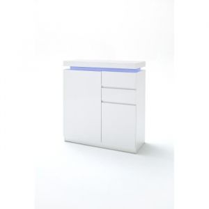 meuble a chaussures avec LED en laque blanc brillant avec decor beton - L91 x H97 x P38 cm