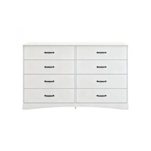 Commode blanche avec 8 tiroirs Buffet Armoire de rangement Panneaux MDF Poign&eacute;es noires Moderne Chambre Salon 140x40x86cm