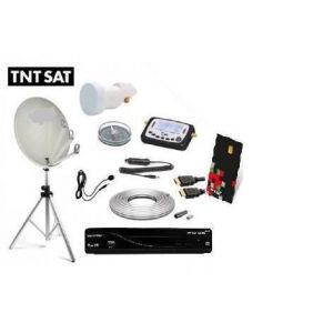 PACK SATELLITE CAMPING TNTSAT Trepied + Parabole pliable + R&eacute;cepteur TNTSAT + Kit 1097+ Kit Coaxial