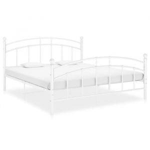 Pro 2655Luxueux Lit Adulte 2 Places - Cadre De Lit Scandinave Structure de lit Design Moderne - Sommier à Lattes Blanc Métal 140x200