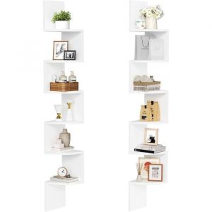 HOOBRO Étagère d’Angle Étagère Murales Lot de 2 Flottante à 6 Niveaux en Zigzag  pour Cuisine Chambre Salon Blanc