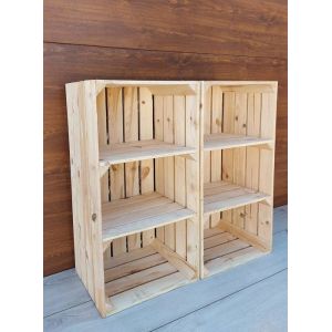 Caisse bois - PYXIDAS - Caisses avec 2 étagères - 75x40x30 cm - Lot de 2 - Naturel