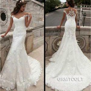 Robe de mariée sirène en dentelle avec appliques - GRMTCOLT - Vintage - Ivoire Blanc - Tailles standard EU32-46