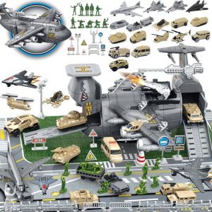 Jouet Avion Militaire pour Enfant - Set Avion de Combat avec 11 Camions 7 Combattant et Soldats - Jouet Cadeau Gar&ccedil;on 3 &agrave; 8 ans