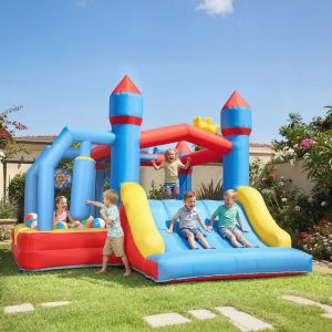 Ch&acirc;teau gonflable 5 en 1 avec souffleur parc aquatique structure gonflable toboggans trampoline multicolore