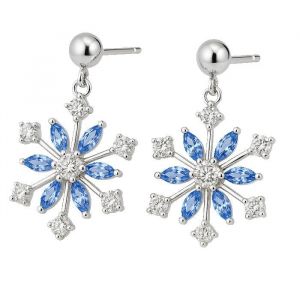 Boucles dOreilles Hiver Flocon de Neige Femme Argent 925 Rhodi&eacute; &ndash; Zirconium Bleu Saphir & Blanc Pav&eacute; &ndash; Bijou No&euml;l Hiver Cadeau