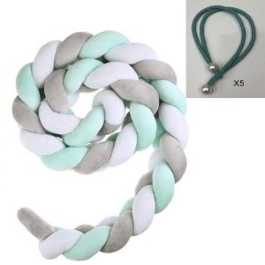 Tour de lit bébé 4m Tresse Garcon Fille Douce avec Cordon Maintenir la Tresse-Vert Blanc Gris