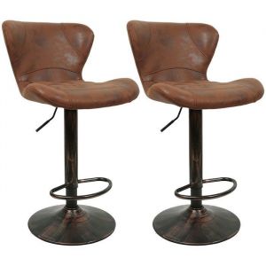 MIPAN.Chaise et Tabouret de bar.Lot de 2.Tabouret Bar Industriel en Similicuir.Hauteur Réglable et Pivotant 360°.Avec Dossier