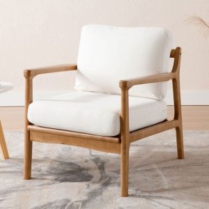 Wahson Fauteuil Salon Confortable Fauteuil Scandinave en Bois Fauteuil en Chenille Fauteuil Loisir Moderne pour Salon Beige