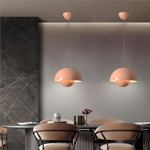 WOTTES Lustre Suspension Luminaire Moderne Style Scandinave 23*16CM Conception Lustre Pod E27 M&eacute;tal rose-orange 2pcs pour Cuisine