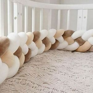 Tour de Lit 2M B&eacute;b&eacute; Coussin Serpent Velours Berceau Pare-chocs Tress&eacute; B&eacute;b&eacute; lit Bumper Nou&eacute; blanc + blanc + kaki + marron YYV