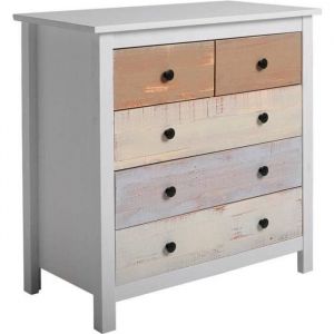 Commode 79x40x80cm Betty Colorée avec 5 tiroirs en Blanc et tiroirs multicouleurs,VS VENTA-STOCK