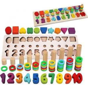 Jouet Éducatif - MONTESSORI - Puzzle en Bois - Chiffres Colorés - Anneaux - Multi-activités