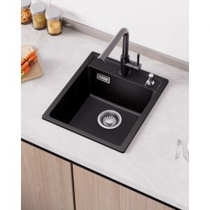 &Eacute;vier de Cuisine - ANYCEE MAX - Granit - 40x46CM - 1 Bac Noir - Ensemble de Drainage - pour Armoire de 40 cm