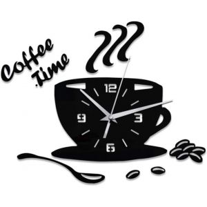 Horloge murale créative en acrylique design moderne en forme de tasse à café décorative pour cuisine et salle à manger