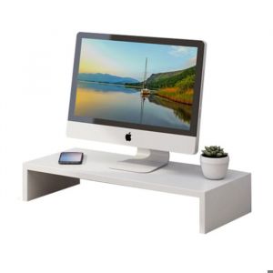 Réhausseur dÉcran en Bois dOrdinateur Moniteur Stand Support de Moniteur PC et TV pour Bureau 50x20x8cm -Blanc