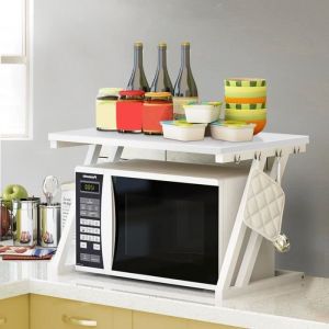 Meuble de cuisine - ERROLVES - Etagère micro-ondes zigzag - Noyer - Acier au carbone - 57x38x38cm