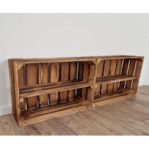 Caisse bois - PYXIDAS - Longue &eacute;tag&egrave;re - 60x40x20 cm - Lot de 2 - Effet Br&ucirc;l&eacute;
