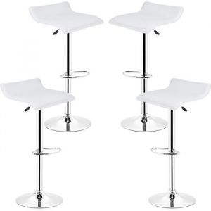 Tabouret de bar lot de 4 design en similicuir blanc et métal chromé Chaise de bar à la Maison Européen Cuisine Blanc-SIMPLEMENT Styl