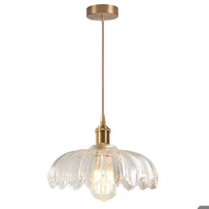 iDEGU Lustre Moderne en VerreSuspension Luminaire Vintage Abat-jour Design Fleurs Transparente E27 Lampe de Plafond Style Nordique