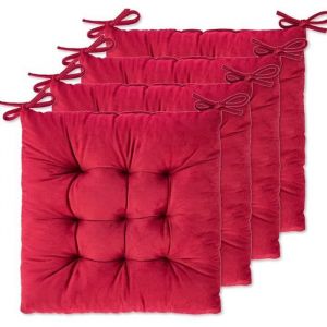 Lot de 4 Coussins de Chaise 40 x 40 x 4.5 cm Coussin Chaise Exterieur Coussin de Jardin Id&eacute;al Galette Chaise PolyesterRouge