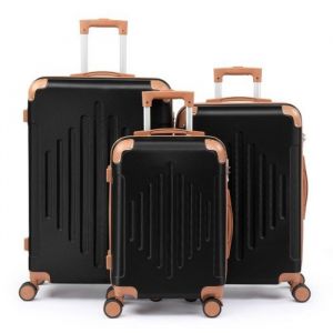 ALIGHTUP - Set de Valises - Lot de 3 Valises à roulettes - Rayures en diamant - Noir et marron