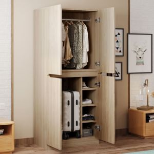 Armoire 70 &times; 40 &times; 170 cm Design double porte avec petit coffre-fort couleur bois